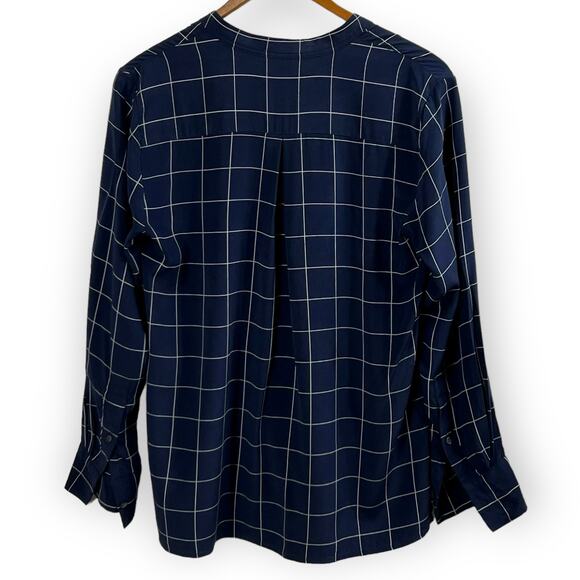 Madewell Silk Windowpane Lace Up Blouse Navy Long Sleeve Size S - Picture 4 of 10